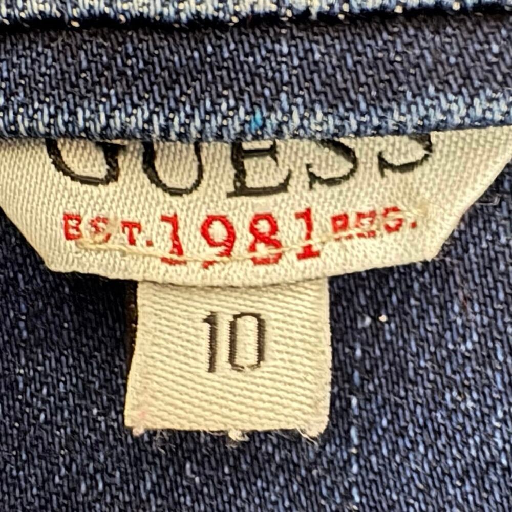 GUESS Girls Denim Jean Jacket Size 10 Rhinestone Logo Classic Stretch - Picture 5 of 7